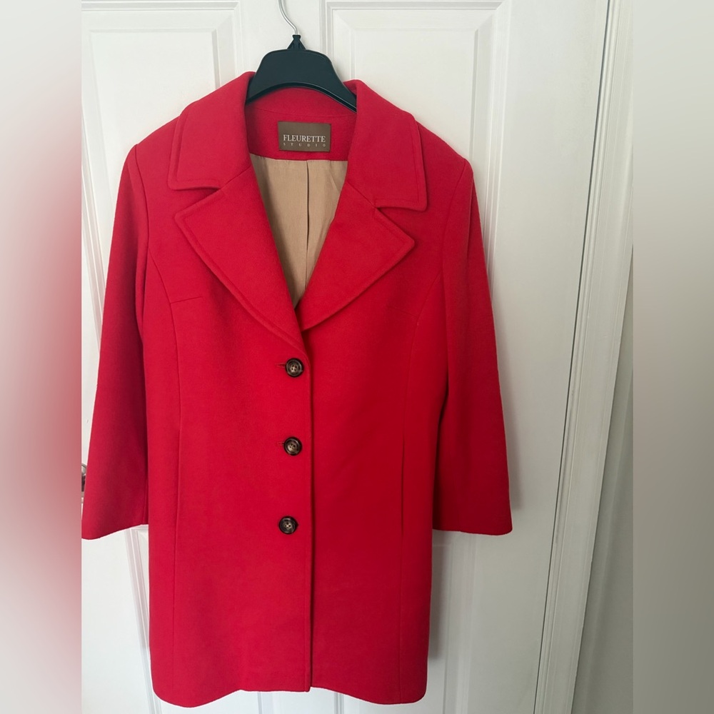 FLEURETTE STUDIO RED WOOL COAT SIZE 12 ITALIAN FABRIC